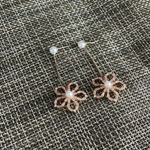 Pearl drop pink flower earrings